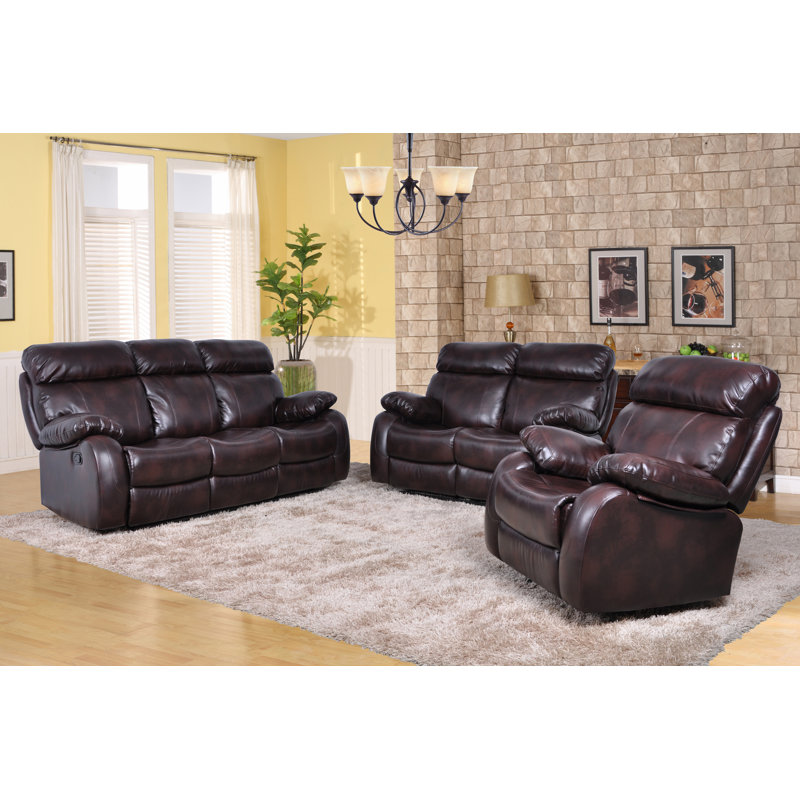 Ensemble de salon inclinable 3 pièces Torbett, Similicuir brun