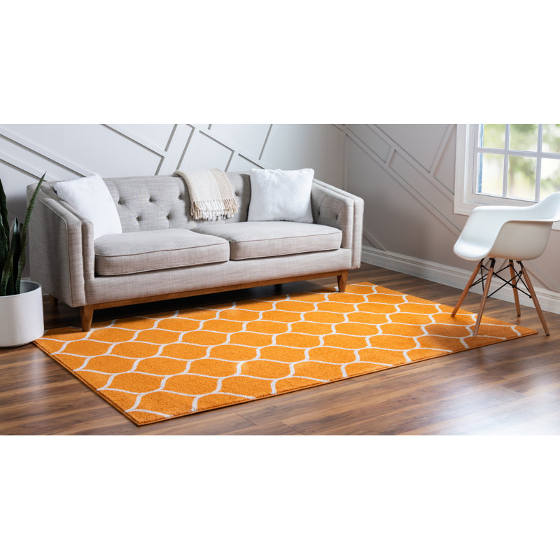Tapis géométrique Llanet, Rectangle 7 pi 10 po x 11 pi, Orange