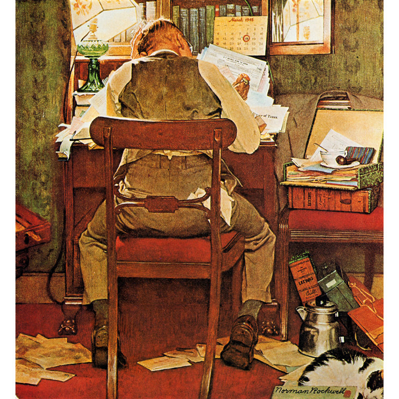 «Taxes 1945» par Norman Rockwell, toile tendue avec châssis, H 48 po x l 33 po