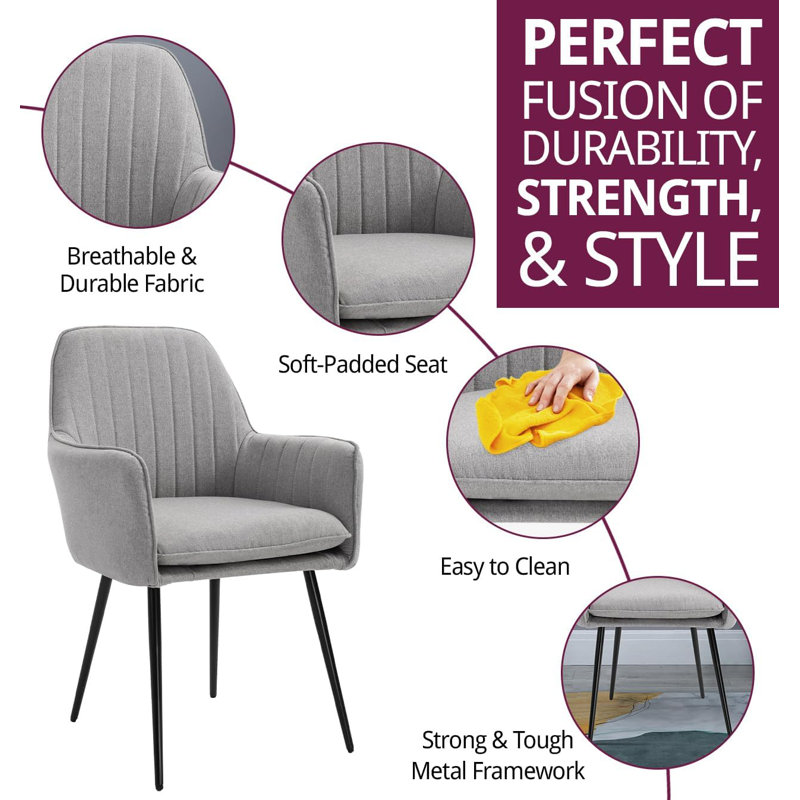 Dudley 150Cm Dining Table Set With Grey Fabric Dining Chairs With Armrest, 5
