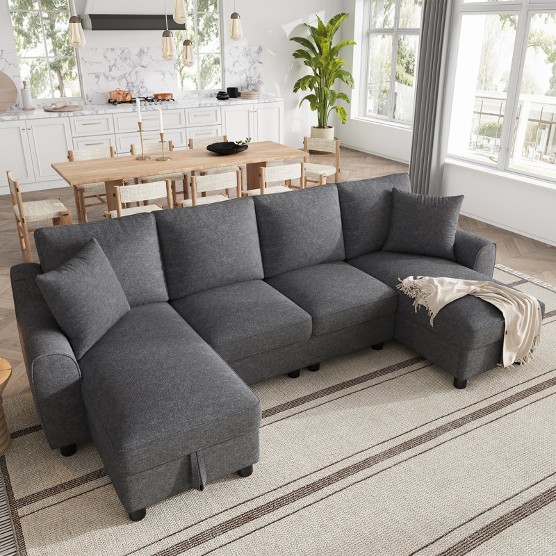 5 Seater Chenille Sofa & Chaise, Grey