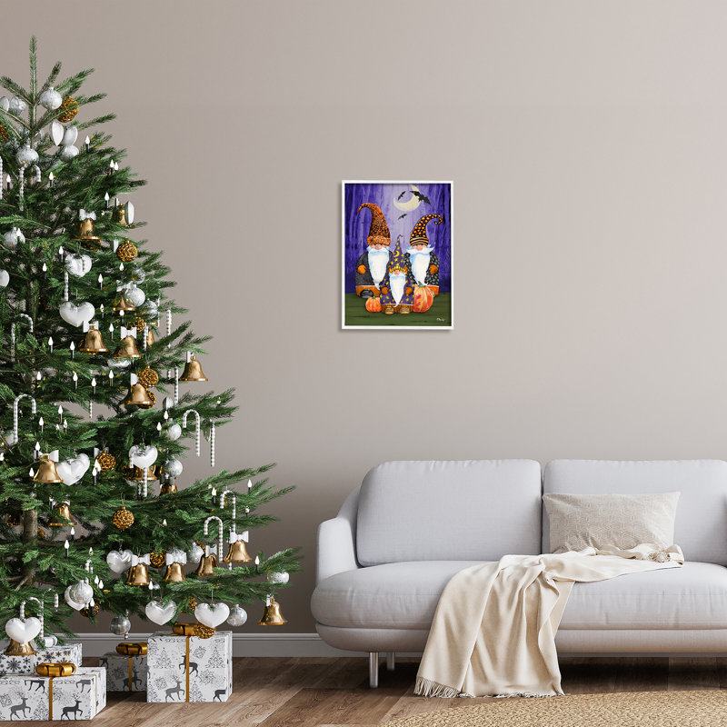Trois gnomes d'Halloween par Paul Brent, Giclée encadrée blanc bord de mer, H 20 po x l 16 po x P 1,5 po