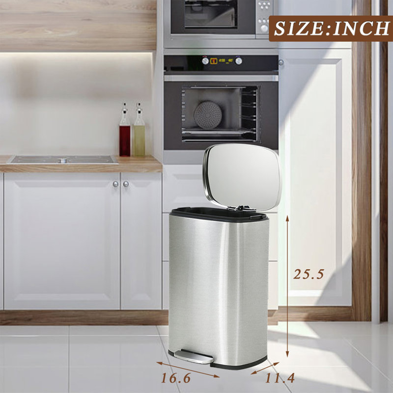 13 Gallon Silver Stainless Steel Pedal Trash Can