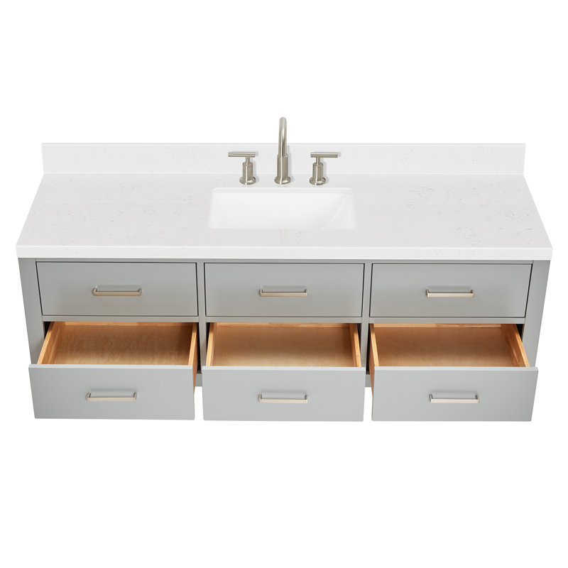 Ensemble de meuble-lavabo simple mural Macolm, Gris, Nickel brossé, 60"