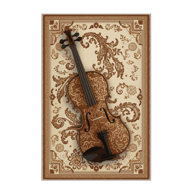 Machine Washable Pacen Violin Classic Oriental Rug in Beige – Beige Binding