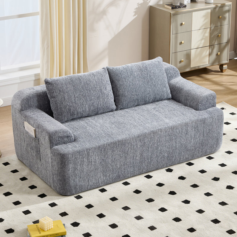 Canapé de sol sans cadre avec revêtement en chenille, poches de rangement latérales et coussins d'assise épais