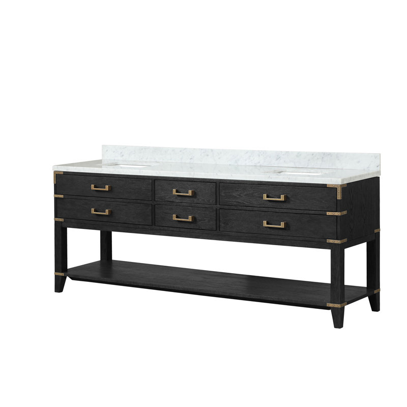 Double Bath Vanity with Carrara Marble Top, Black