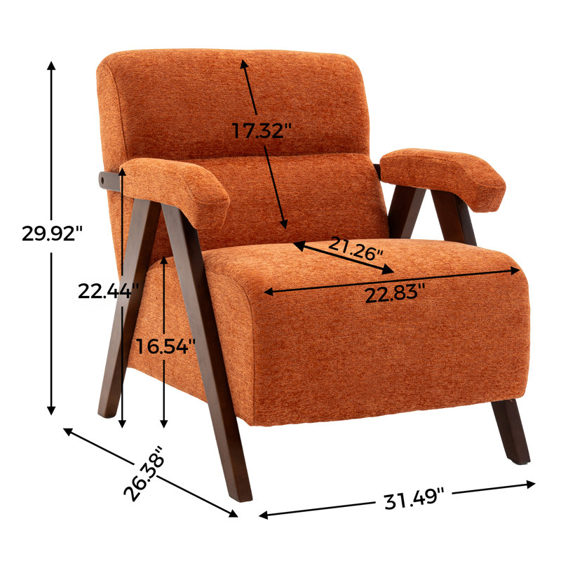 Mid Century Upholstered Arm Accent Chair with Solid Wood Legs, Orange