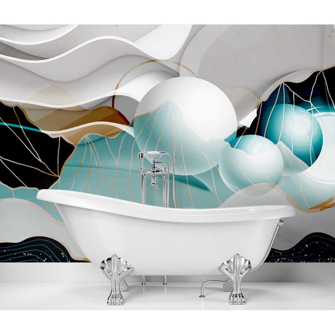 Glatte Tapete 3D Waves And Spheres 2,54 m x 184 cm