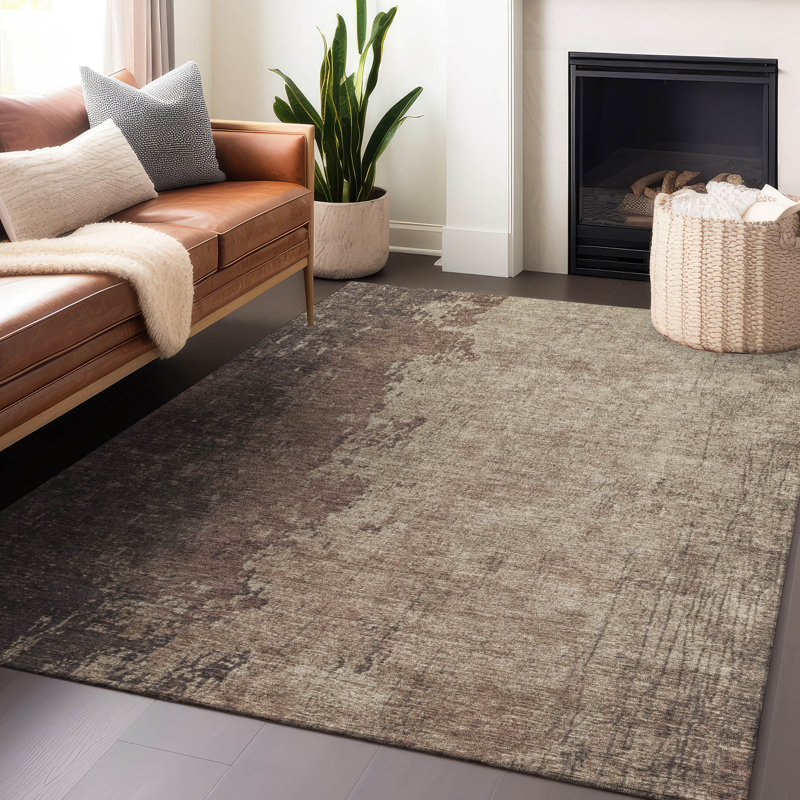 Machine Washable Indoor/Outdoor Xhevrie Chocolate Rug, Rectangle 10' x 14'