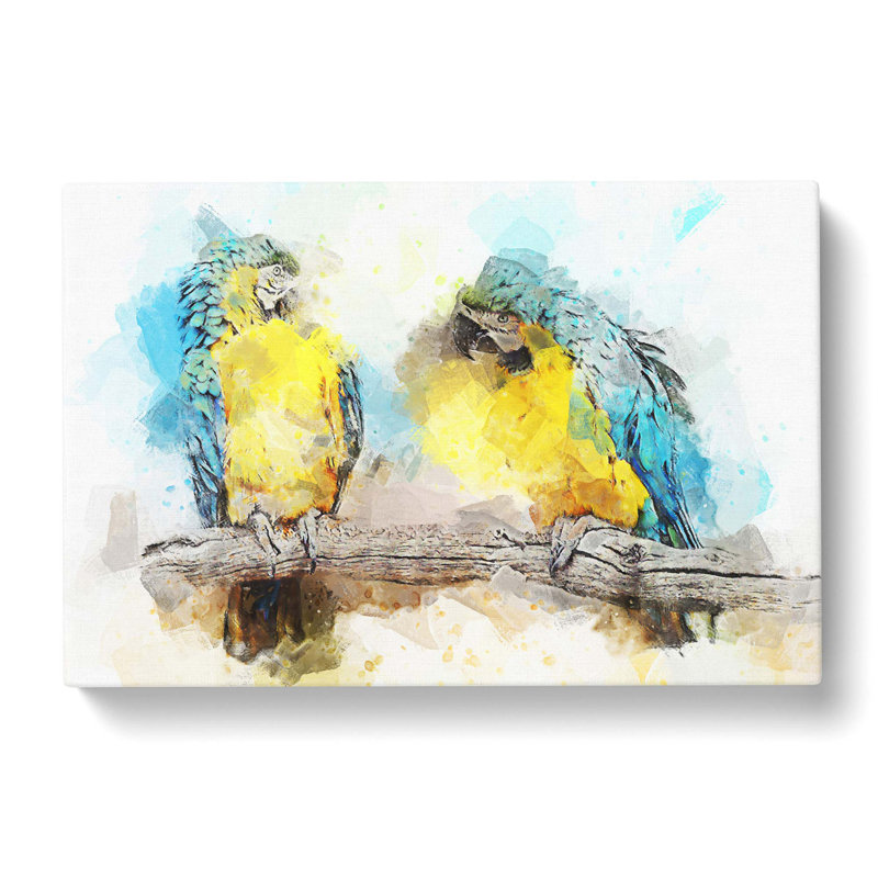 Two Blue & Yellow Macaw Parrots In Abstract - Wrapped Canvas Painting, 40cm H x 60cm W x 3cm D