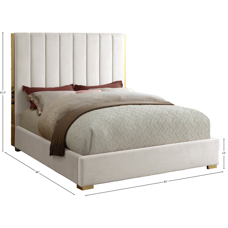 Aeliana Upholstered Panel Bed, King, Cream Velvet