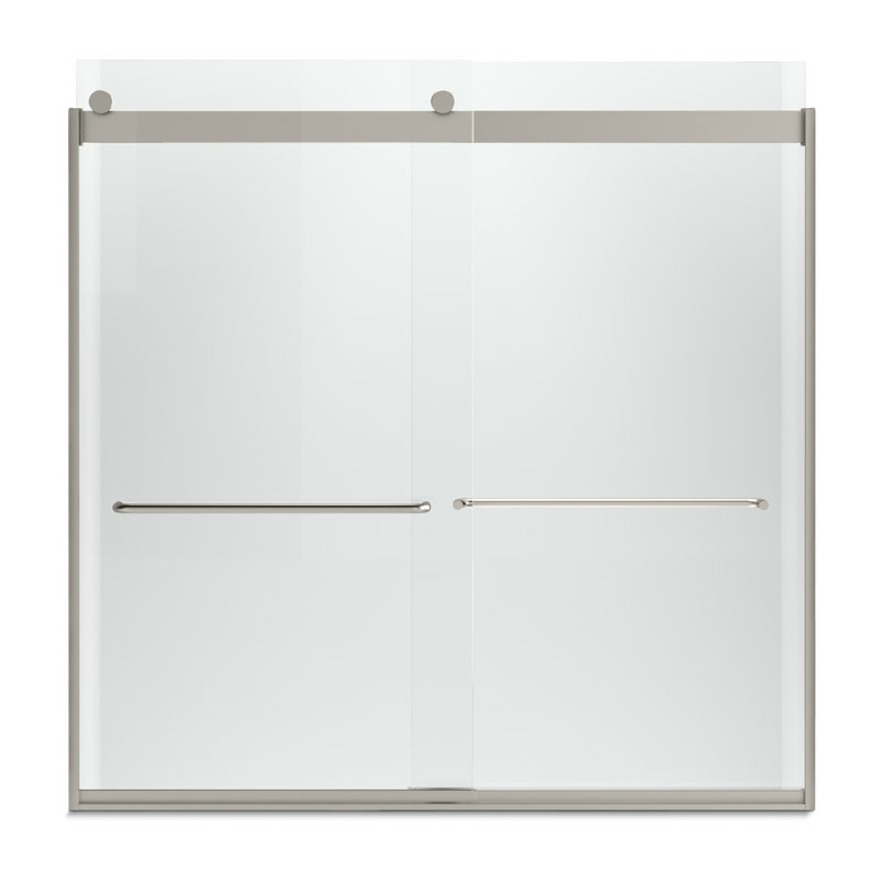 Levity 59.63" x 59.75" Bypass Bath Door with CleanCoat® Technology, Frosted, Matte Nickel
