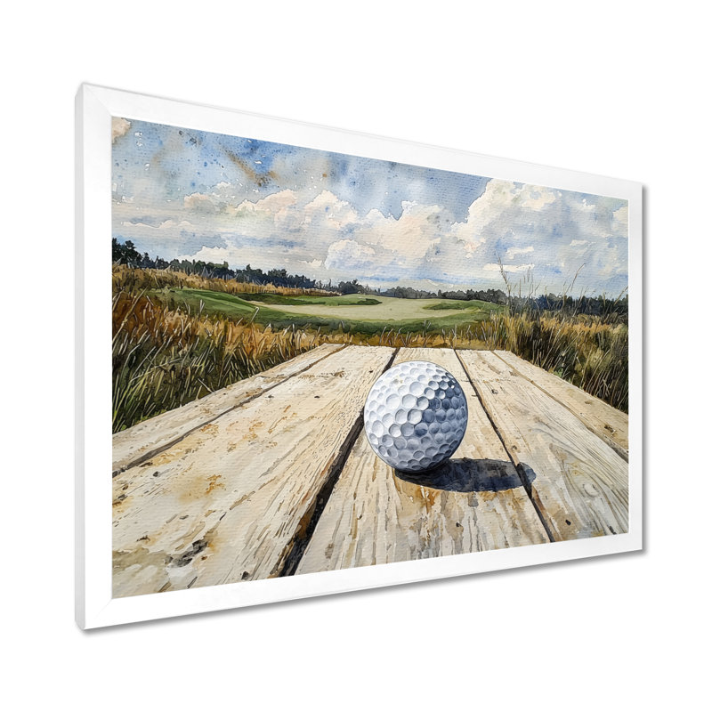 «Greens And Dreams Golf Course Landscape I», art mural golf, H 12 po x l 20 po, Cadre simple, Blanc
