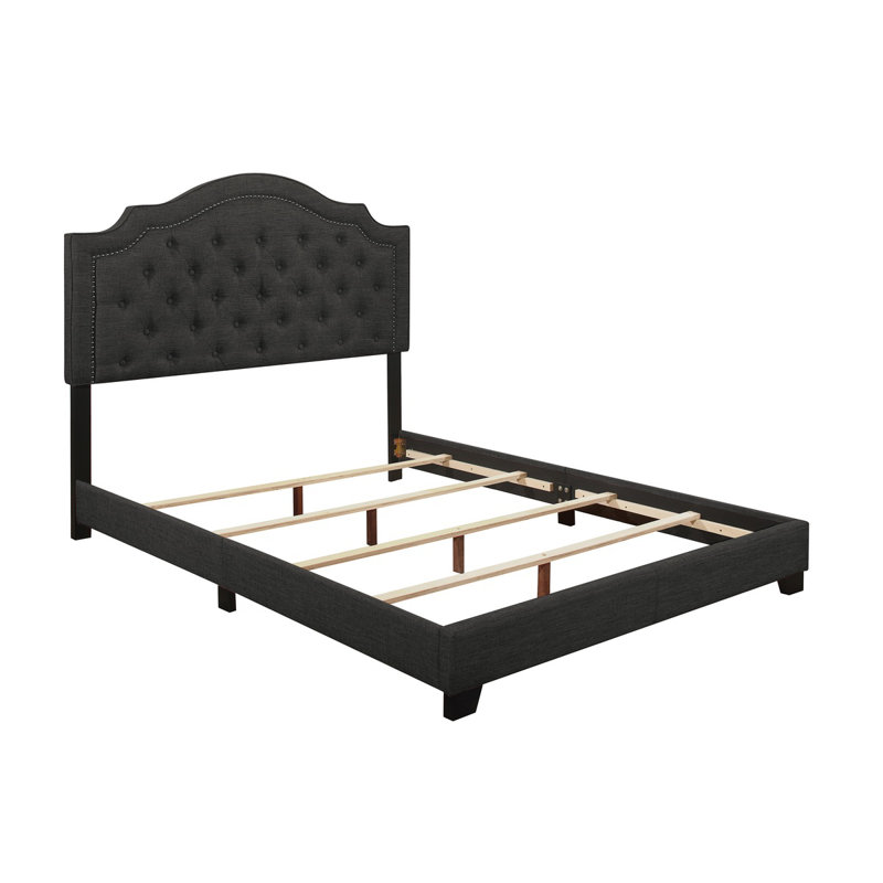 Kiraz Upholstered Wingback Bed, Dark Gray, Queen