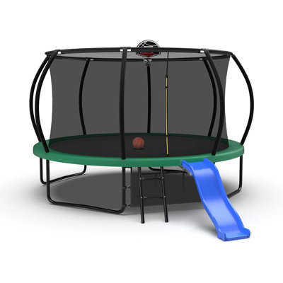 14ft Trampoline Outdoor With Slide, Recreational Trampolines With Enclosure Net & Ladder For Kids And Adults