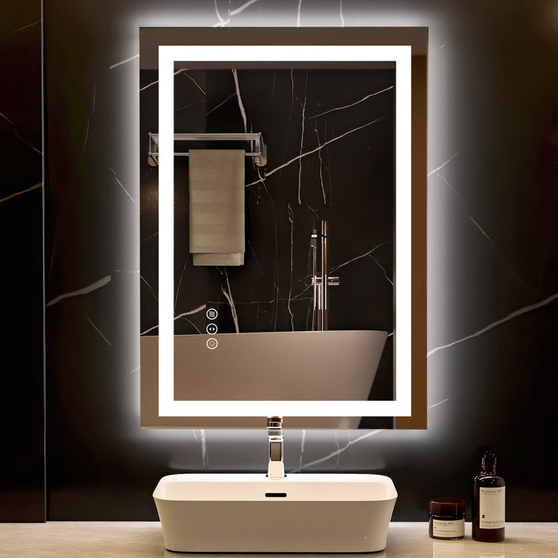 Miroir de salle de bain rectangulaire à DEL sans cadre anti-buée, 30 po x 36 po