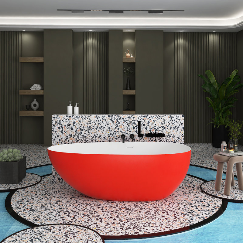 66.93'' x 33.46'' Soaking Solid Surface Bathtub, Matte Red