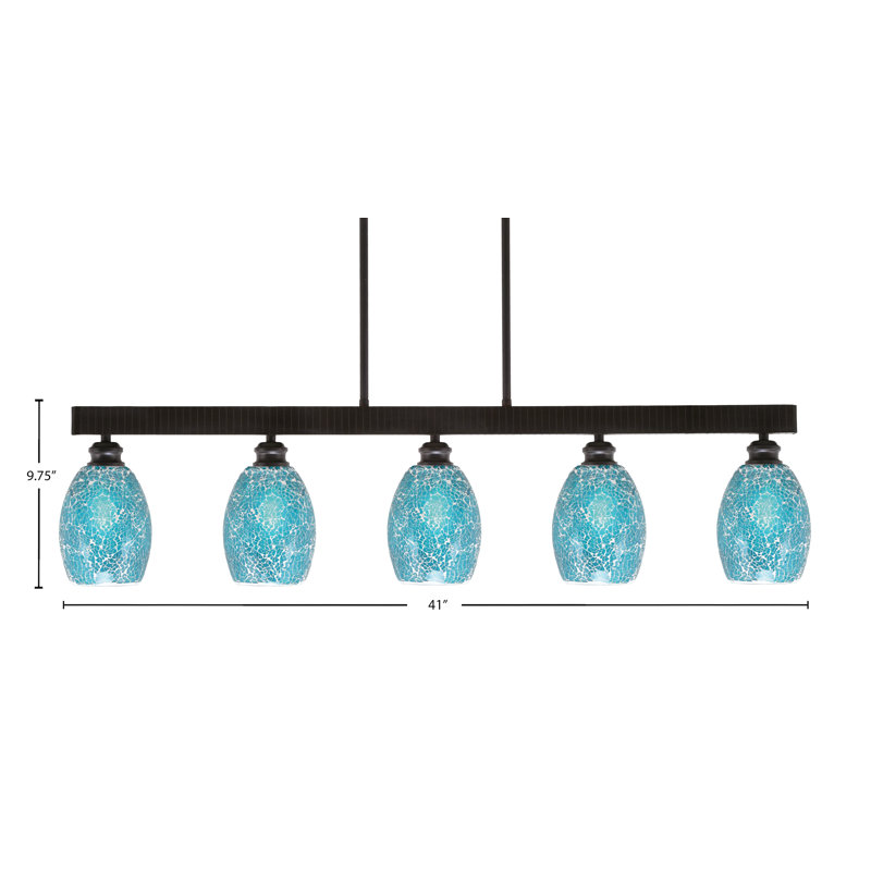 Barre d'éclairage 5 lumières Edge avec verre de fusion 5 po, Turquoise, Espresso