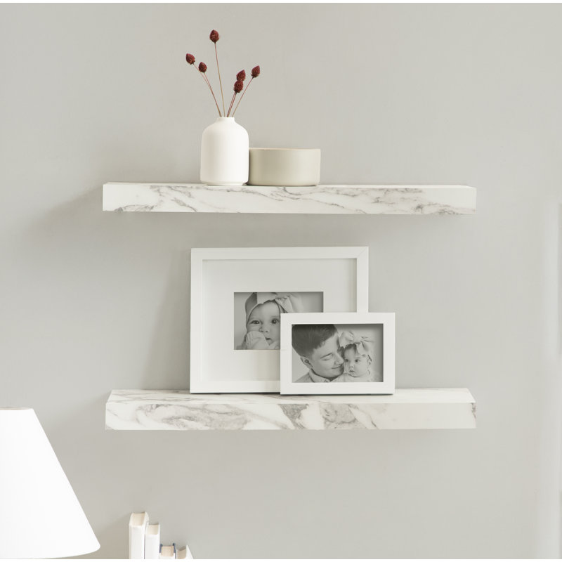 Jeremiah Wood Picture Ledge Floating Shelf, 1.5" H x 22" W x 6" D, Marble White
