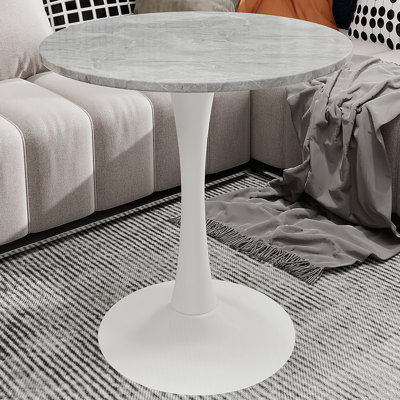 Marble-Top Round Side Table with Tapered Pedestal Base, Ideal for Living Room, Modern Minimalist Design