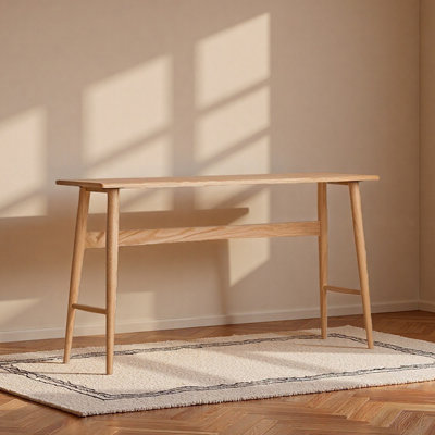 Durable Light Brown Oak Narrow Writing Desk