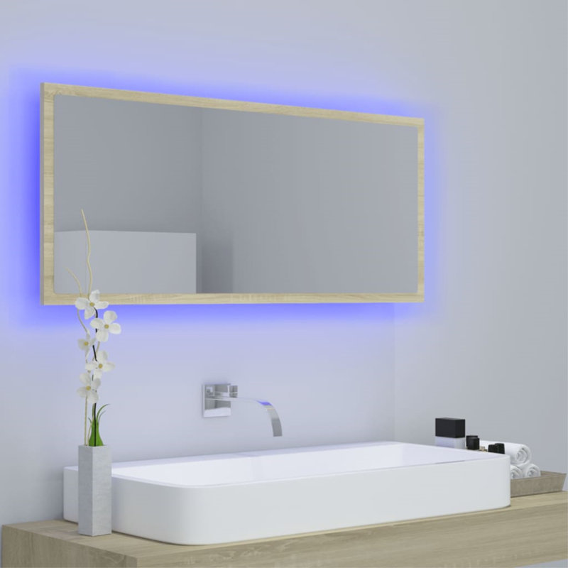 Engineered Wood Flat Wall Mirror, Oak, 14.6" x 35.4"