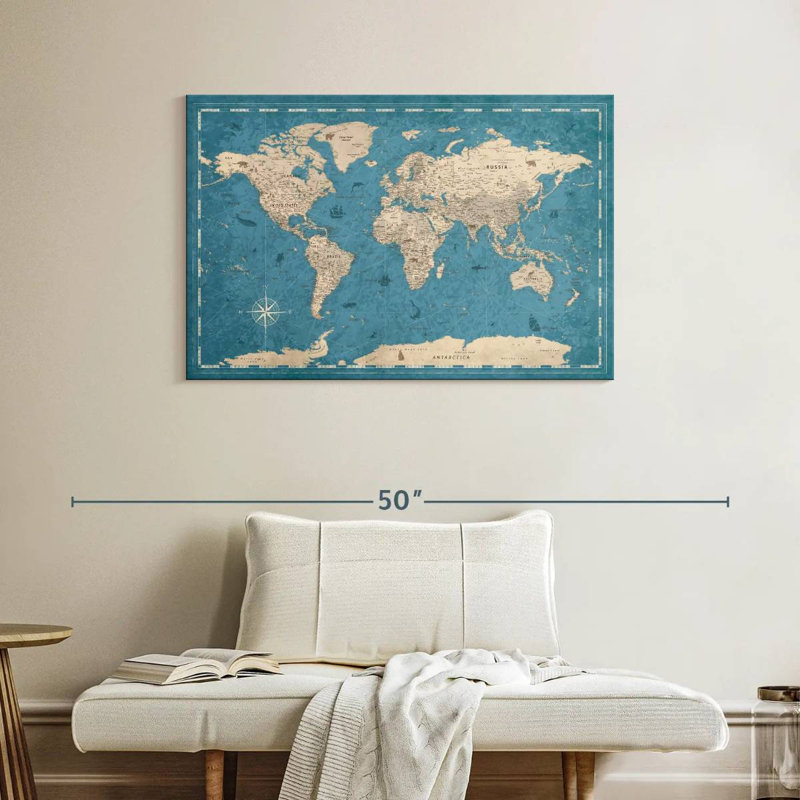 Bouton-poussoir du monde - bleu, H 26 po x l 39 po