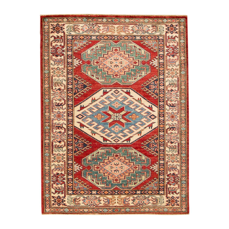 Tapis rouille / ivoire / bleu / vert de haute qualité noué à la main
