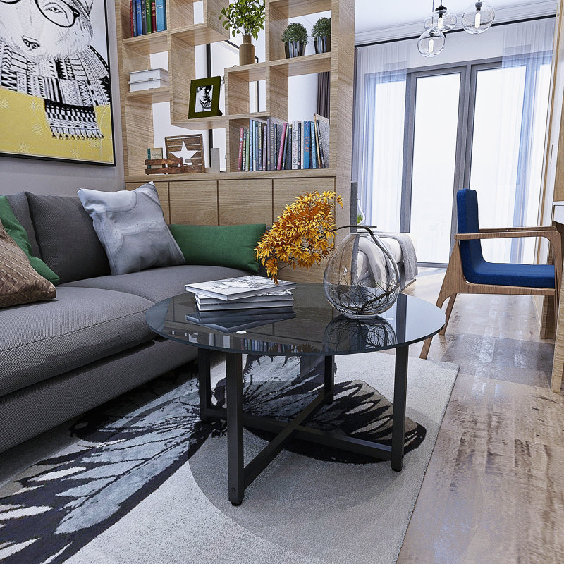 Table basse ronde avec pieds en verre, table basse transparente, tables d'appoint modernes, table basse moderne, table basse