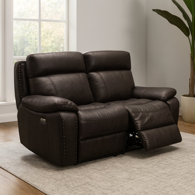 Rodborough Leather Loveseat Recliner, Brown