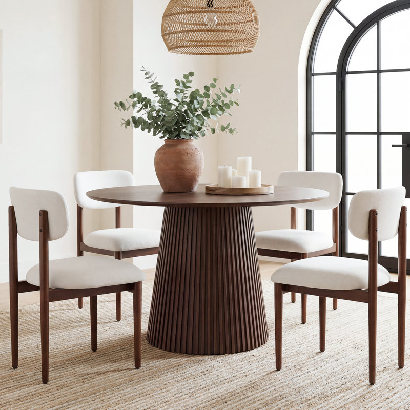 Ensemble de table de salle à manger 4 personnes Chynthia avec chaise d'appoint rembourrée, Noyer, Blanc