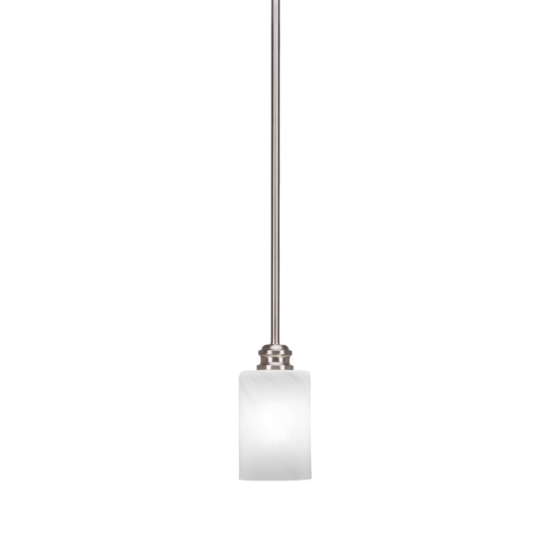 Mini-luminaire suspendu Burwinda au fini nickel brossé avec verre de marbre blanc de 4 po