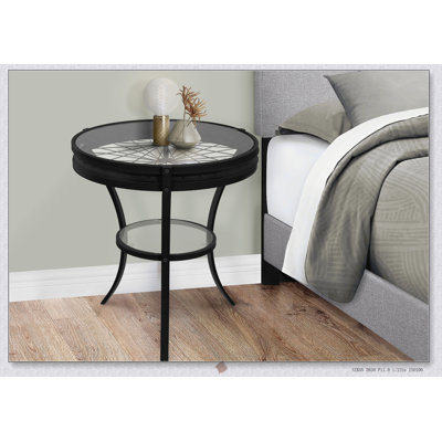 Table d'appoint ronde en verre trempé transparent avec base en métal noir, polyvalente pour une utilisation latérale, de bout ou de chevet