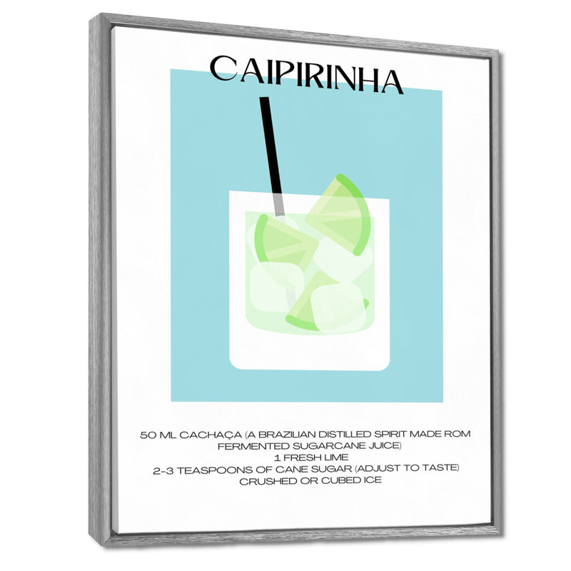 Caipirinha, cocktail brésilien - Art mural cocktails, Cadre flottant argent, H 32 po x l 24 po