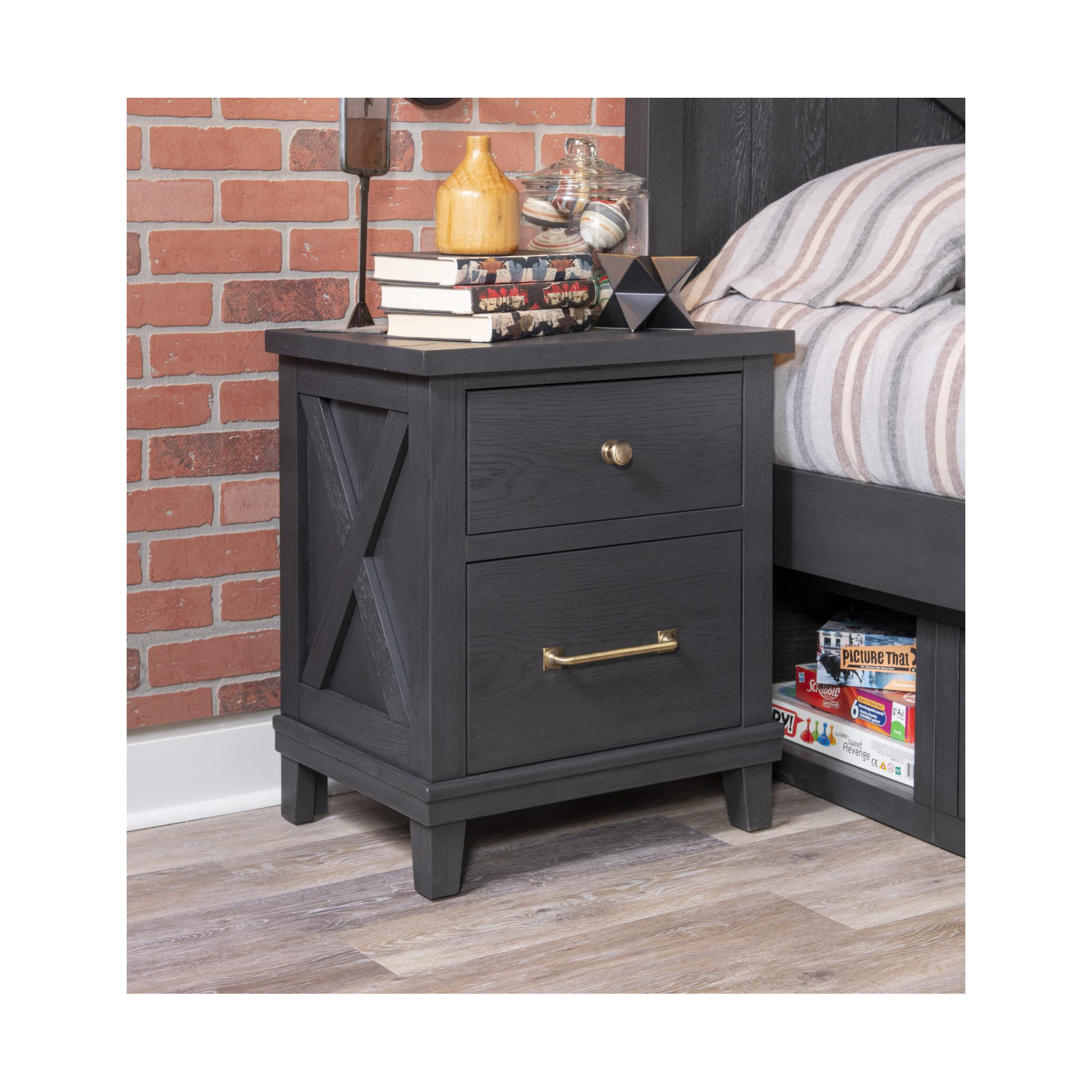 Flatiron 2 Drawer Nighstand, Black