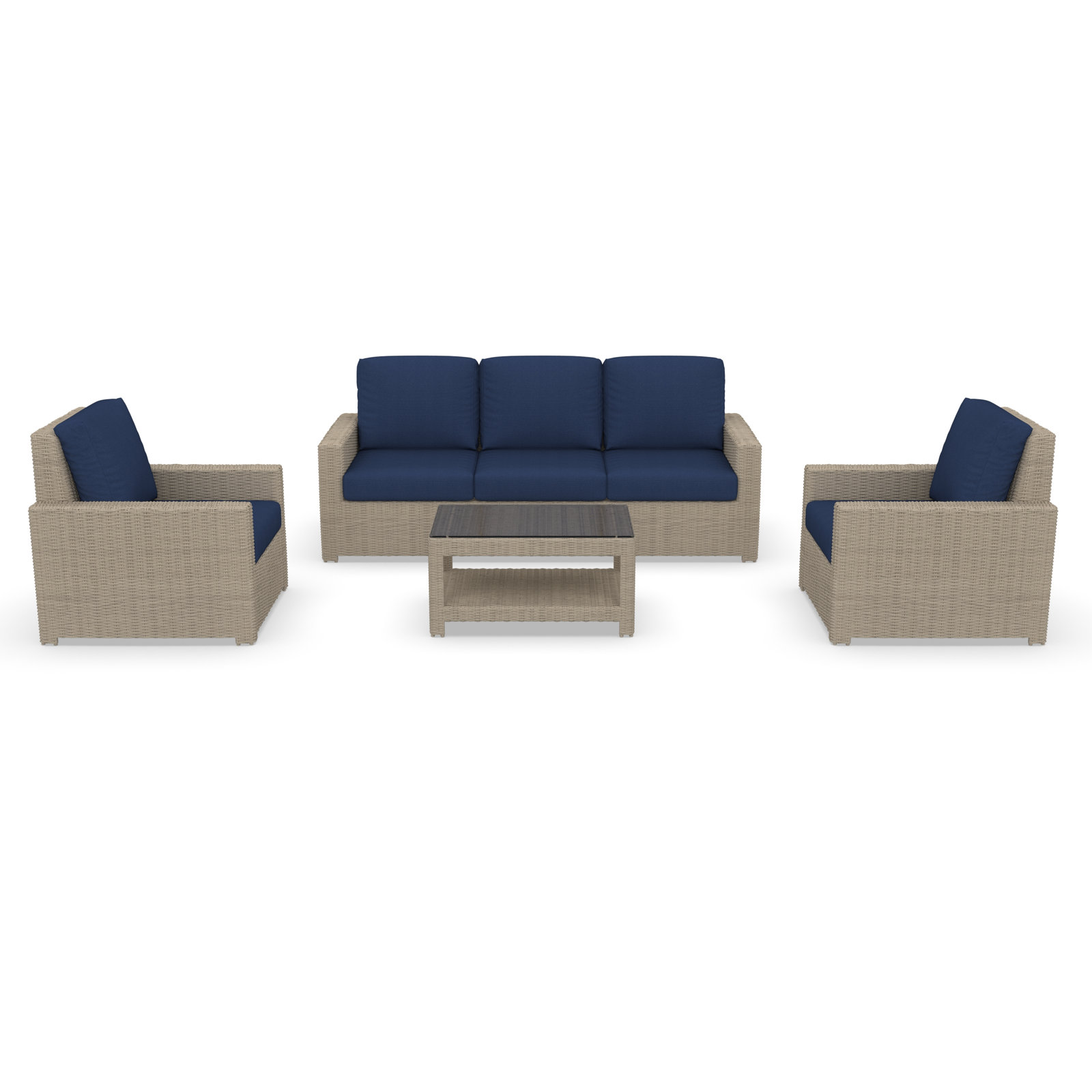 Outdoor Patio Sofa Conversation Set With Sunbrella Cushions, Canvas Navy