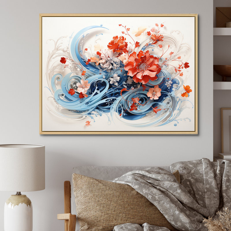 «China Art Calligraphy Essence I» sur toile, Cadre naturel flottant, H 34 po x l 44 po x P 1,5 po