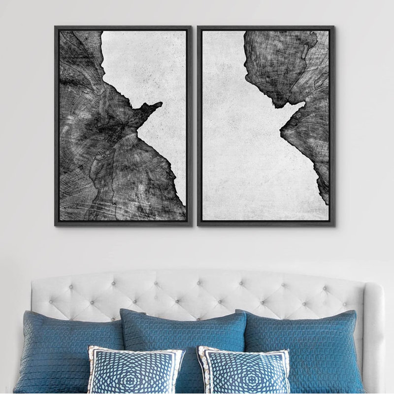 «Black & White Grunge Wood Grain Nature Wilderness», 2 pièces sur toile, H 36 po x l 24 po, Cadre noir