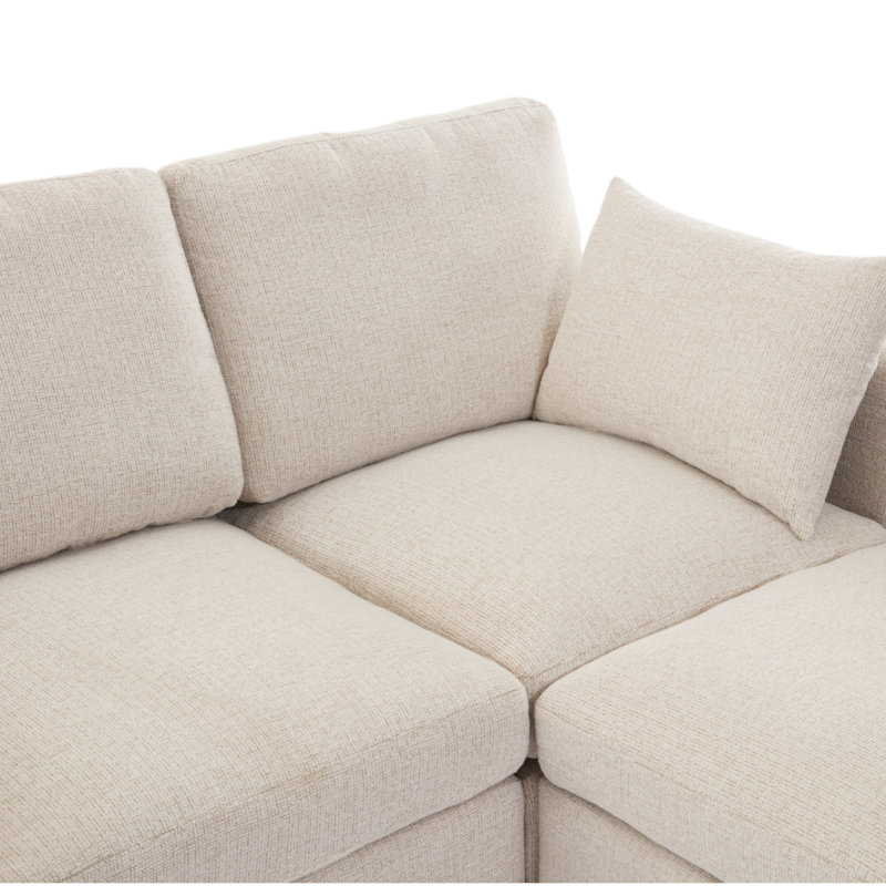 Canapé-lit modulaire rembourré 6 pièces Virelle, Chenille beige