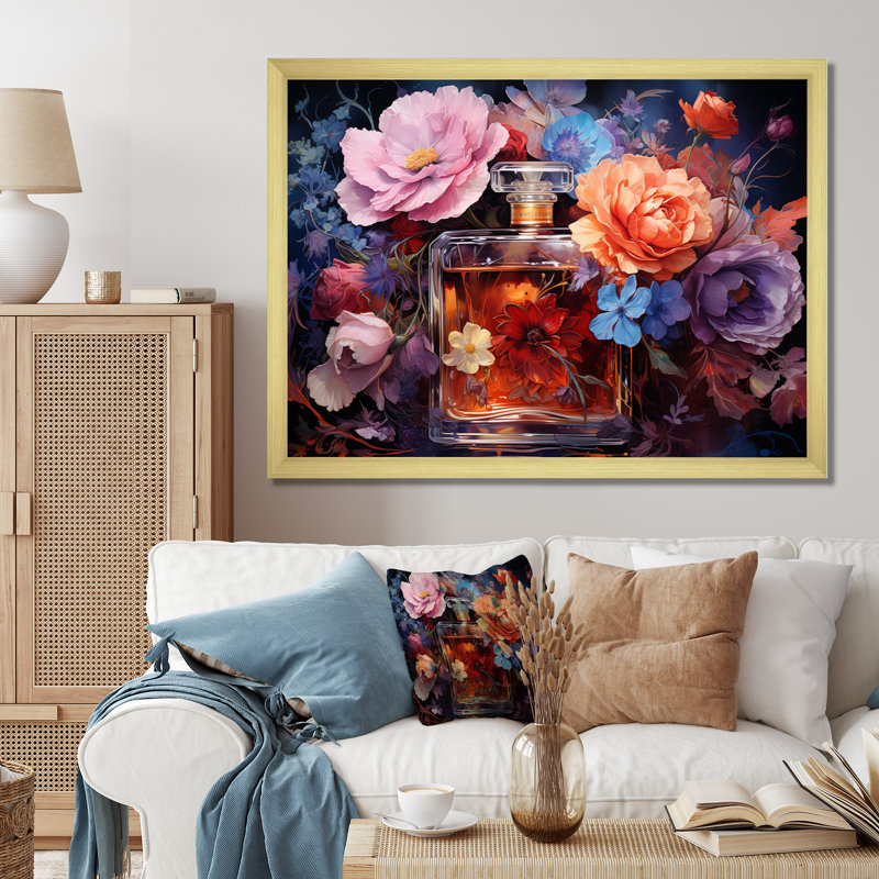 Floral Parfum Vibrant Elegance I, Encadrement doré, H 16 po x l 32 po x P 1 po