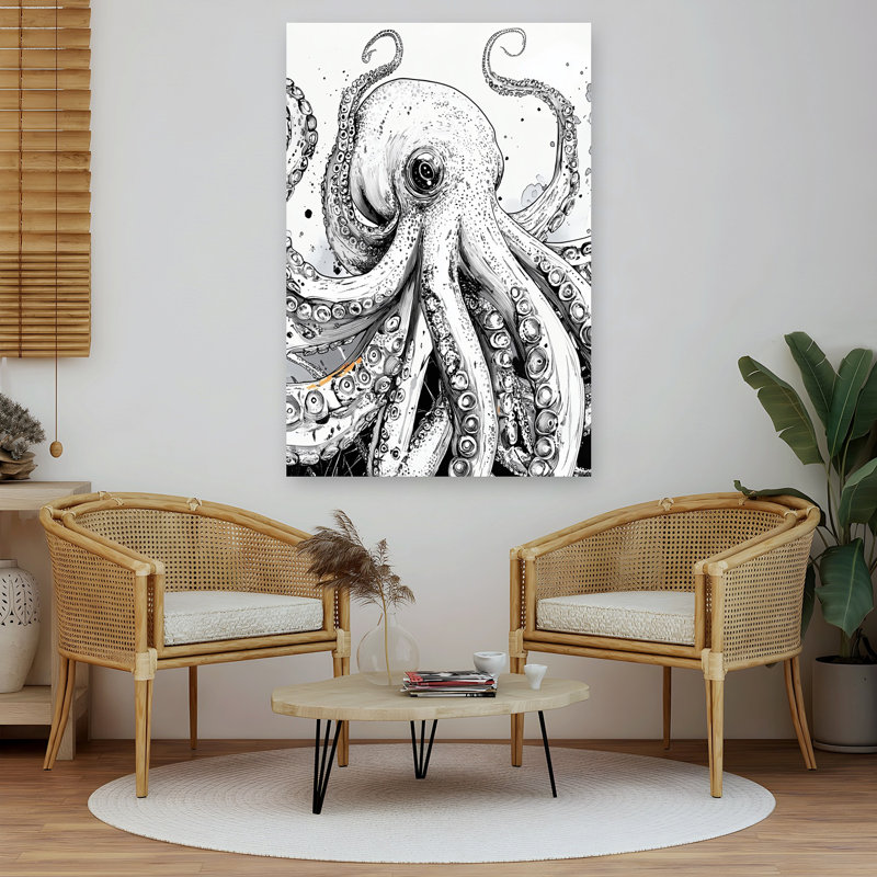 Striking Octopus Illustration Octopus Ocean Wildlife Wall Art Print, 152.4cm H x 101.6cm W