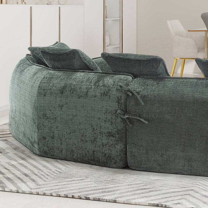 Assembly Free 126" Chenille 2-Piece Modular Curved Sofa with 5 Toss Pillows, Emerald