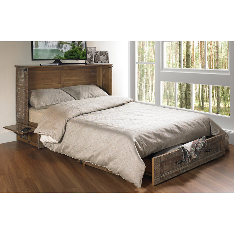 Lit-armoire avec grand lit Luka, Brun rustique patiné