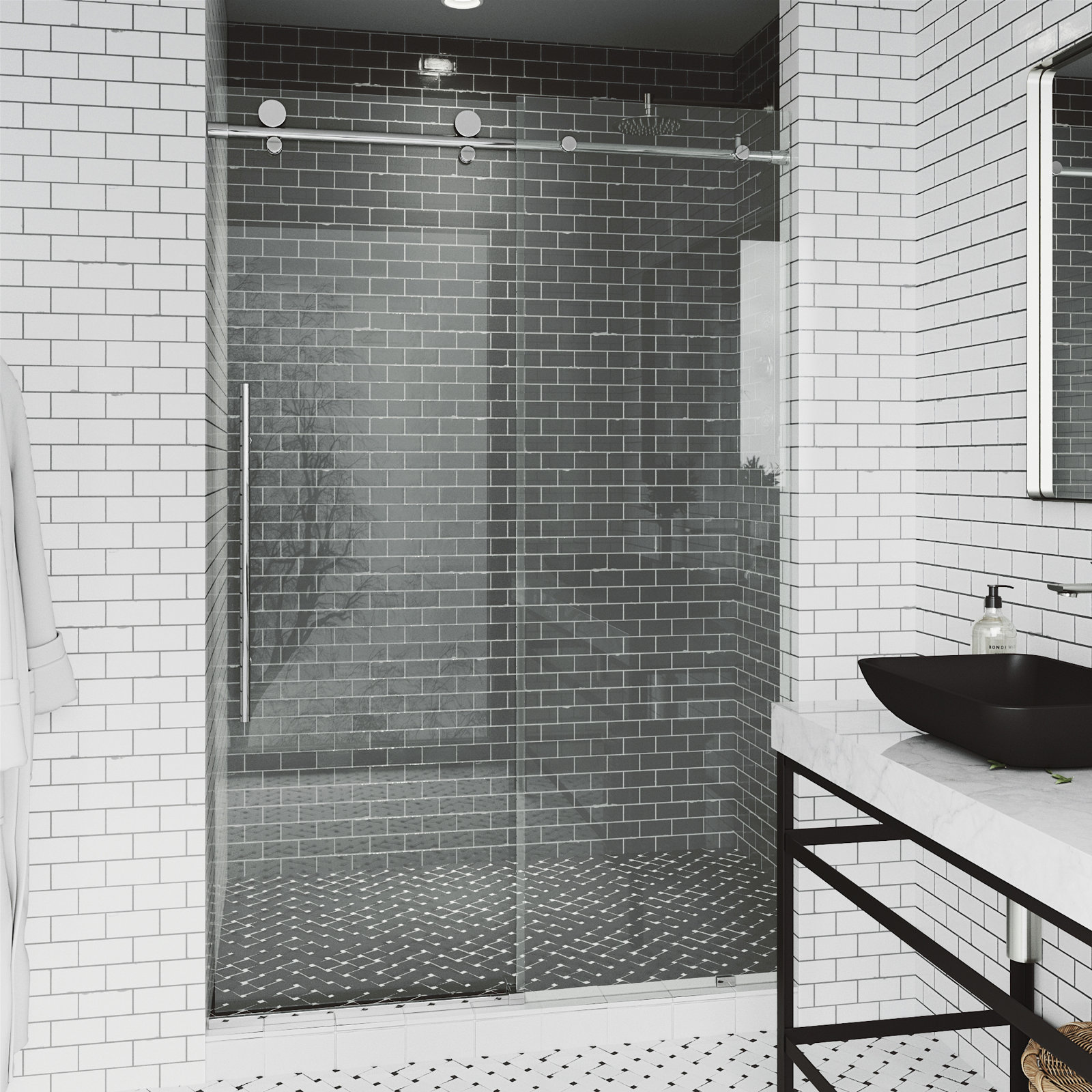 Elan E-Class 52-56" W x 76" H Sliding Frameless Shower Door with 3/8" Clear Glass, Chrome
