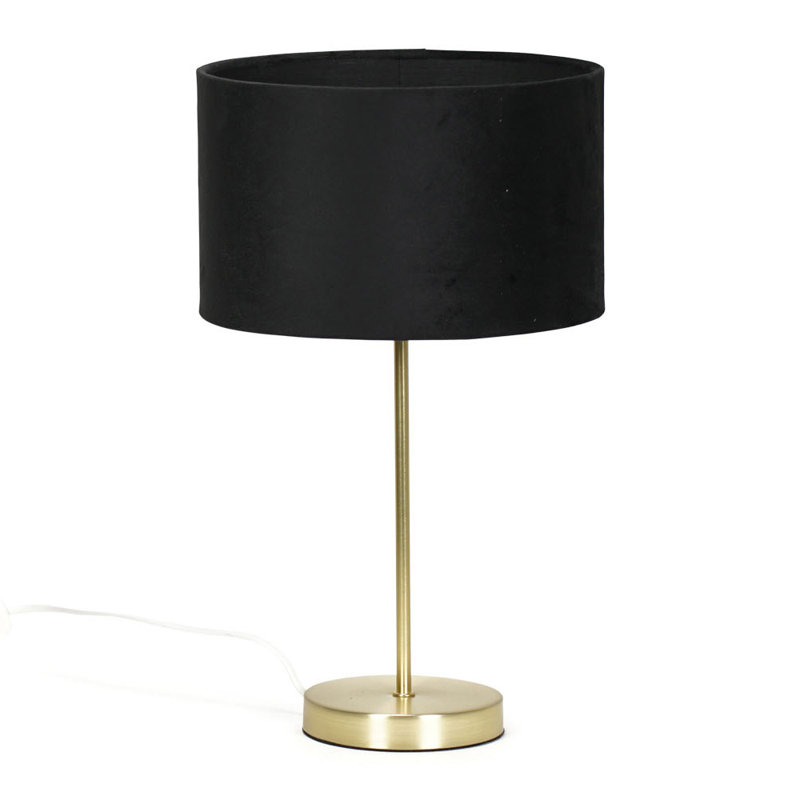 Dadiva Brushed Chrome Stem Table Lamp with Velvet Reni Shade, 43cm H x 25 cm W x 25cm D, No, Gold Base/Black Shade