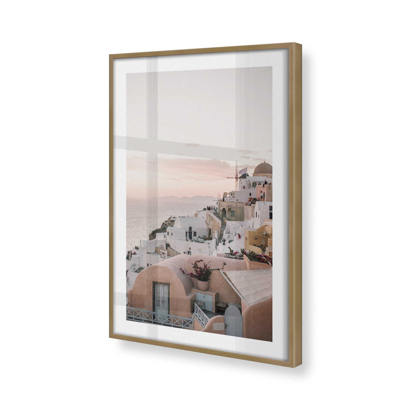 Coucher de soleil sur Santorin, Cadre doré brossé, H 37,25 po x l 25,25 po x P 1,25 po