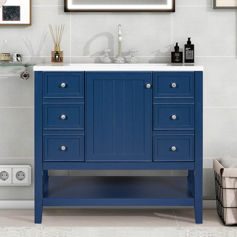 Meuble-lavabo 36 po avec lavabo en céramique, Bleu