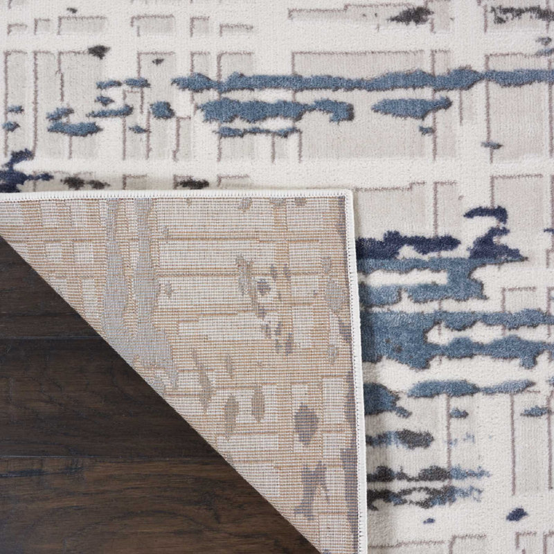Tapis bleu / ivoire contemporain anglais, Rectangle 9 pi x 12 pi