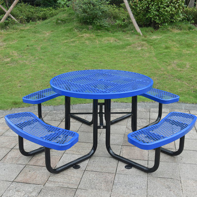 Table de pique-nique ronde en acier 46 po avec mât de parasol